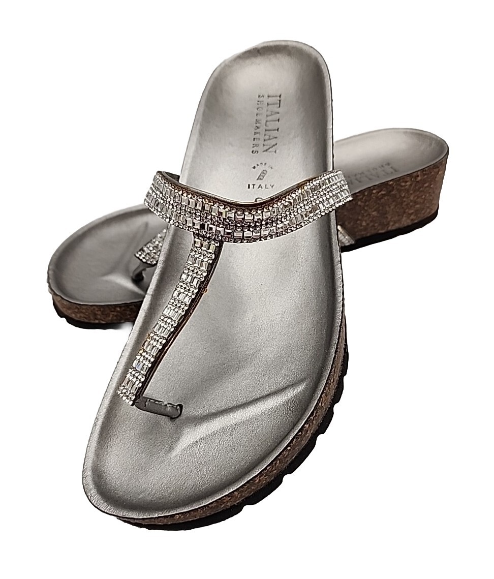 Italian Shoemakers Sandals Silver Rhinestone Women's Size Made