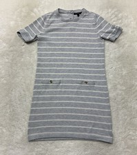 Banana Republic Womens Size Small Gray Cream Striped Short Sleeve Sweater Dress