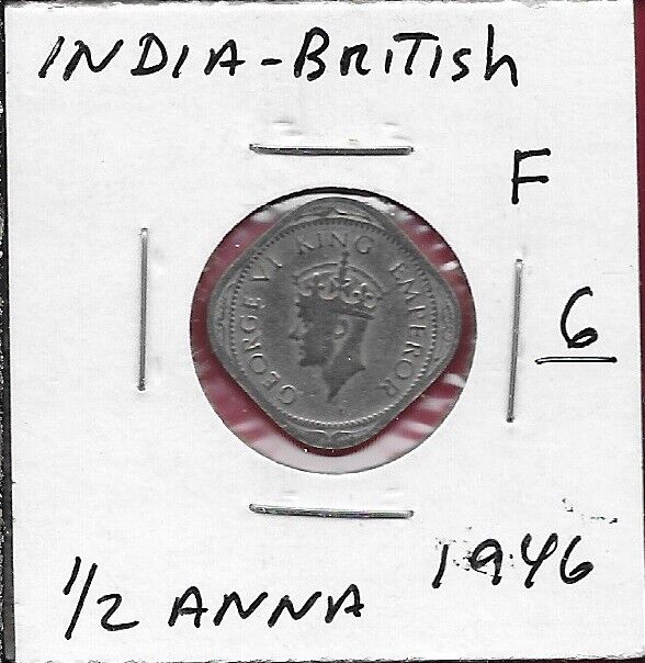 INDIA BRITISH 1 2 ANNA 1946. KING CROWNED HEAD Choice EN LEFT Ranking TOP18 GEORGE VI
