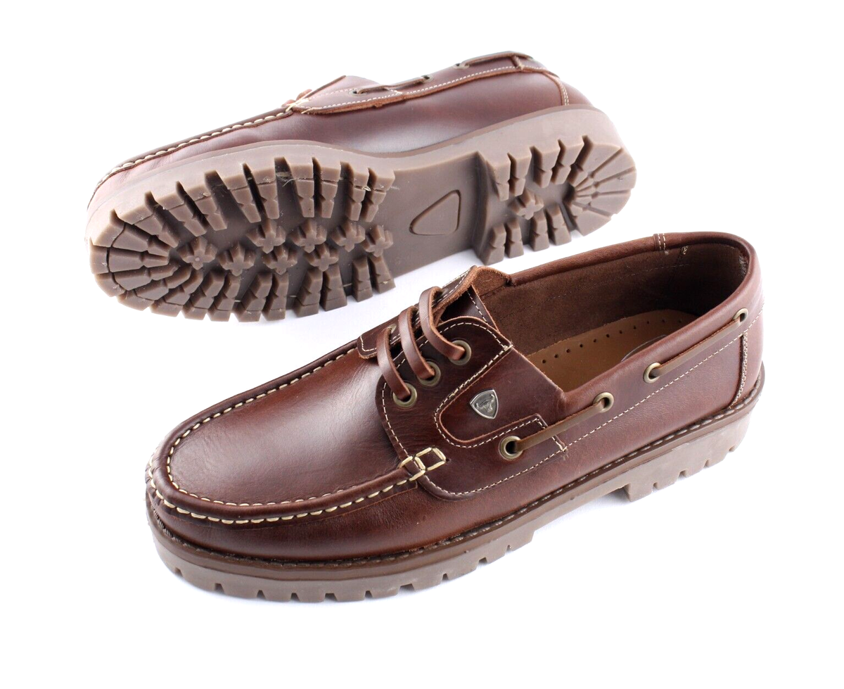 Bootsschuhe Herren braun Deckschuhe Segelschuhe Leder Schnürer Eye Boat  Shoes