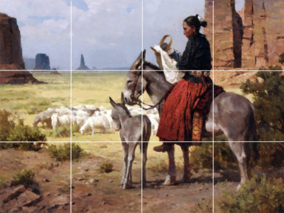 Mother and child Madonna Navajo shepherdess ceramic tile mural backsplash