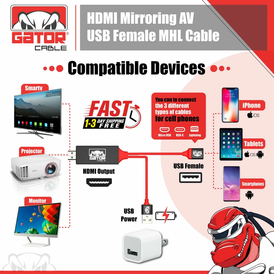 HDMI 4K HDTV Spiegel Kabel Adapter Konverter für iPhone 11 12 13 14 Pro Max Plus - Bild 2 von 4