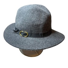 Hat Attack Grey with Black Ribbon Gold Color Hardware Hat New