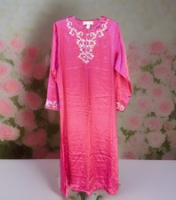 Vtg Oscar de la Renta Pink Satin Kaftan Nightgown Embroidered Maxi Dress M