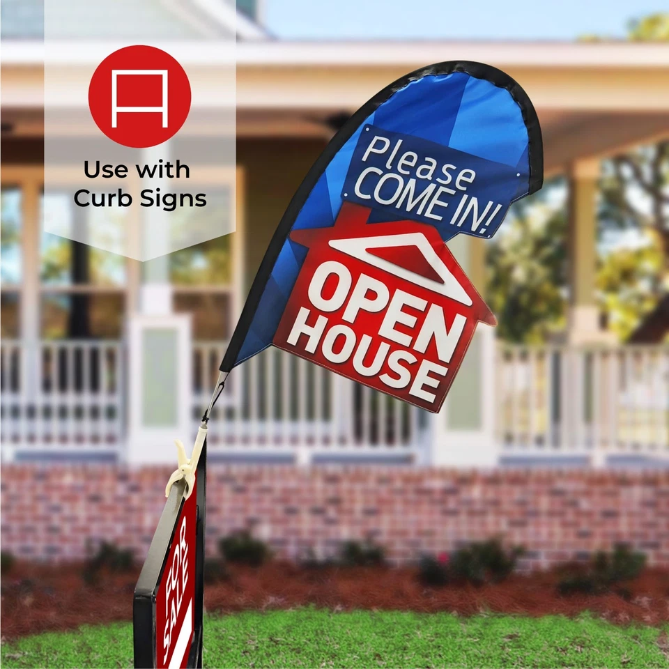 Kit Bandera Lágrima Casa Abierta 3D Doble Cara 29x14 Letrero de Bienes Raíces con Poste Foto 2 de 4