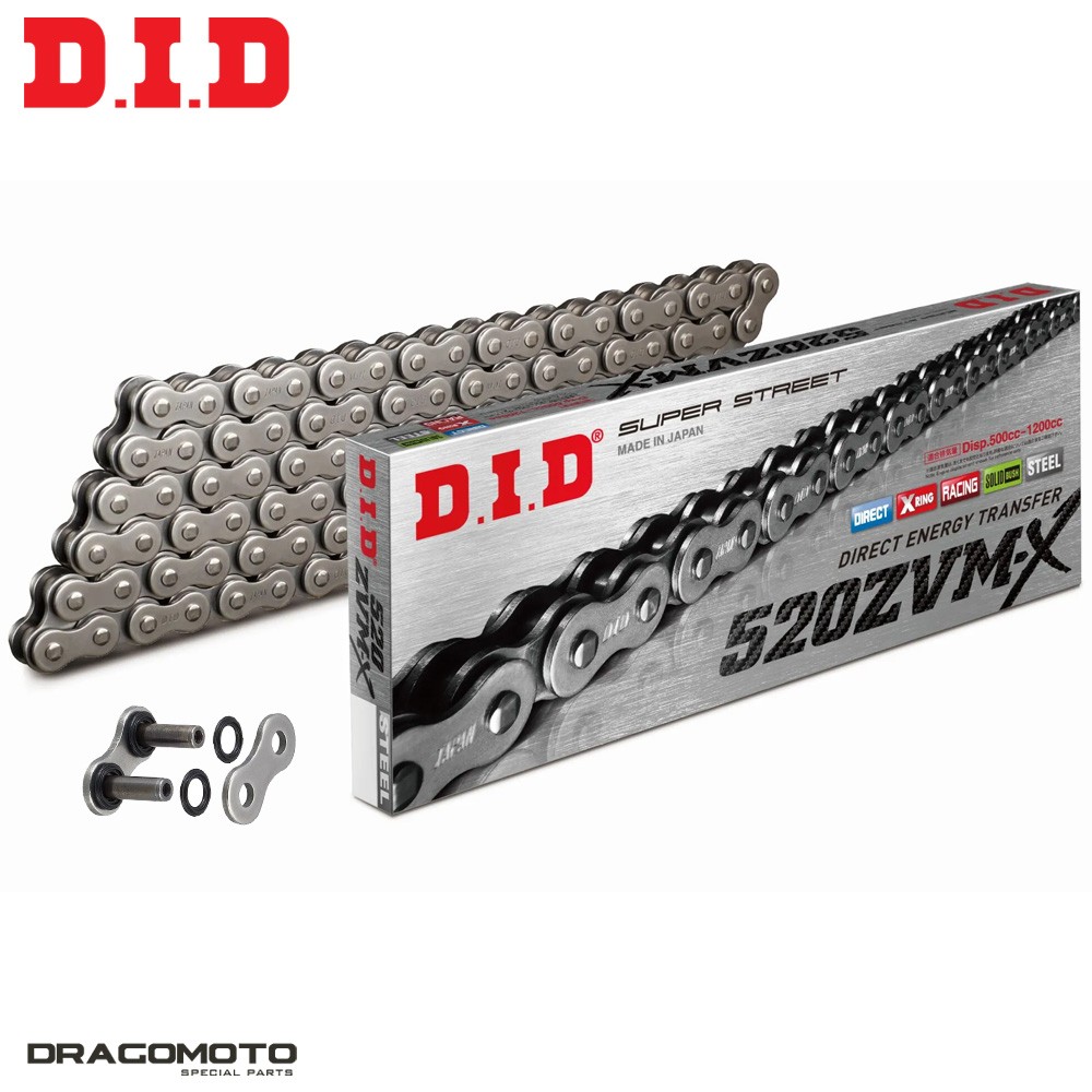 Chaîne de moto pas 520 DID 520ZVMX 118 maillons avec joint X-Ring et rivet