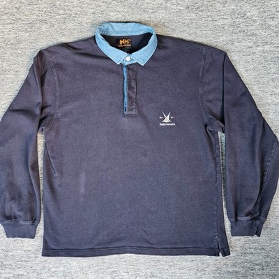 Vintage Helly Hansen 1877 Rugby Shirt Yacht Sailing Navy Blue Men's XL Denim