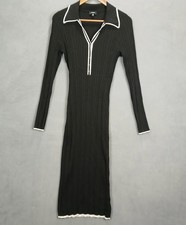 Express Ribbed Tipped Midi Sweater Polo Dress Womens Medium Black Straight Hem