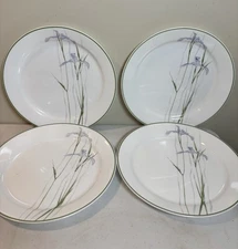 {4} Corelle Shadow Iris Dinner Plates 10 1/4” Green Rim DISCONTINUED