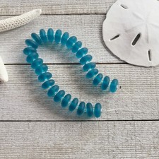 Sea Glass Style Rondelle Beads 12x3.5mm, Teal Blue, 8" Strand 28 Spacer Beads