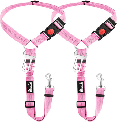 Dog Seat Belt for Car, Adjustable Nylon Belt with Elastic Buffer, 2 Pack