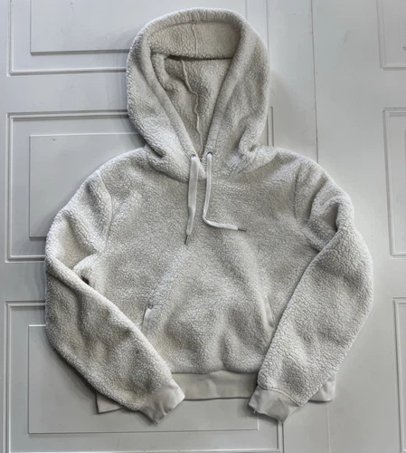 OFF WHITE Felpa con cappuccio Banana Republic Sherpa bianca donna taglia media