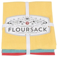 Now Designs Floursack Kitchen Dish Towels, Cotton, Lemon/Turquoise/Grenadine, 2