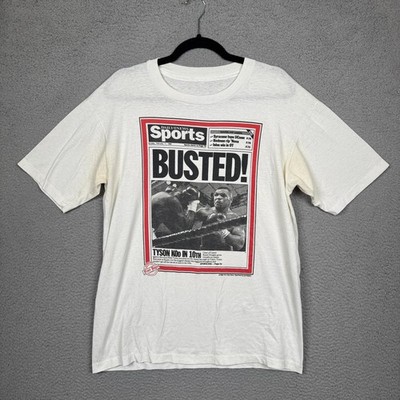 VTG Mike Tyson Tshirt Mens L White Buster Douglas KO 90s Boxing Rare Vintage