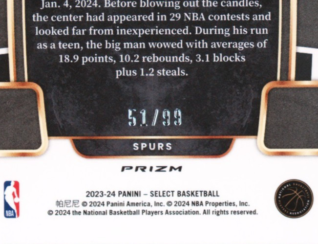 VICTOR WEMBANYAMA 2023 SELECT #87 BLUE TECTONIC PRIZM RC #51/99! PSA 9 MINT! ROY view 3