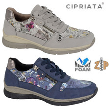 Women's Cipriata Trainers Memory Foam Zip & Lace Floral Ladies Clita Shoe UK 3-8