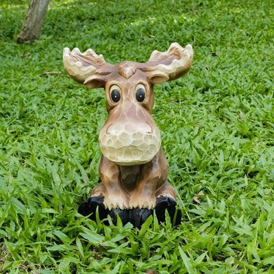 Hi-Line Gift Ltd Sitting Moose Garden Statue Decor 75624-C