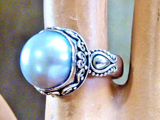 STERLING SILVER SINGED RA CULTURED 13 MM BLUE MABE PEARL RING SIZE 7 RING