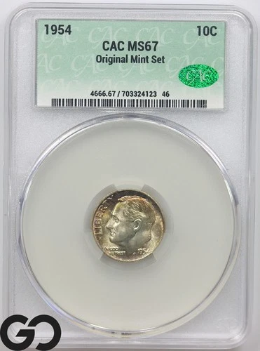 1954 Roosevelt Dime CAC MS 67 Original Mint Set
