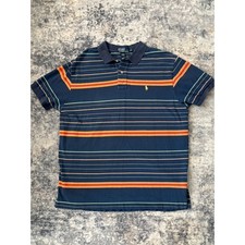 VTG Polo Ralph Lauren Striped men's polo shirt Short Sleeve XL Blue Orange Rugby