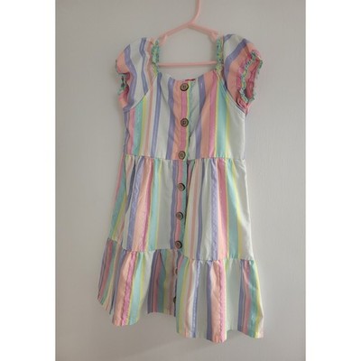 Penelope Mack Rainbow Striped Short Sleeve Button Front Dress Girls Size 6