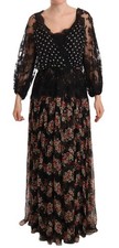 Dolce & Gabbana Black Lace Floral Polka Maxi Capri Women's Dress Authentic