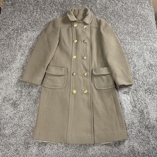 VTG Womens Wool Coat Medium Beige Long Double Breasted Military ILGWU