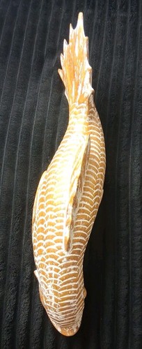 Large Whitewashed Wooden Koi Fish Figurines Sculptures 16" - Picture 6 of 12