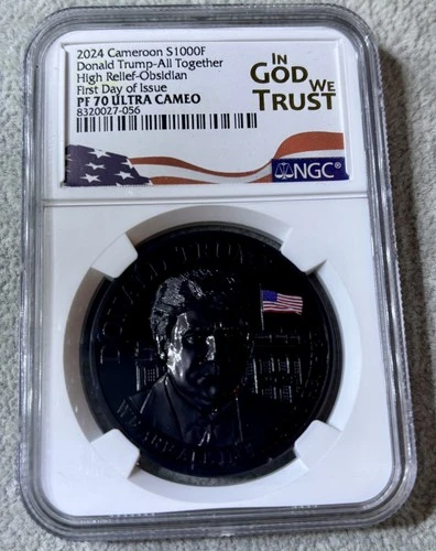 2024 Cameroon 1000F 1oz Silver Proof Obsidian Donald Trump NGC PF70 UCAM FDOI