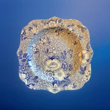 Spode Blue Room Collection Primula Buffet/Dessert Plate 9" White Blue Octagonal