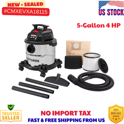 #ad NEW CRAFTSMAN 5 Gallon 4 HP Corded Wet Dry Shop Vacuum with Accessories Included $41.98