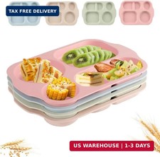 LRUUIDDE 12 Inch Large Unbreakable Divided Plates for Adults kitchen, Wheat Stra