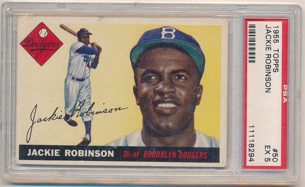JACKIE ROBINSON 1955 TOPPS BASEBALL CARD #50 BROOKLYN DODGERS PSA 5 EX