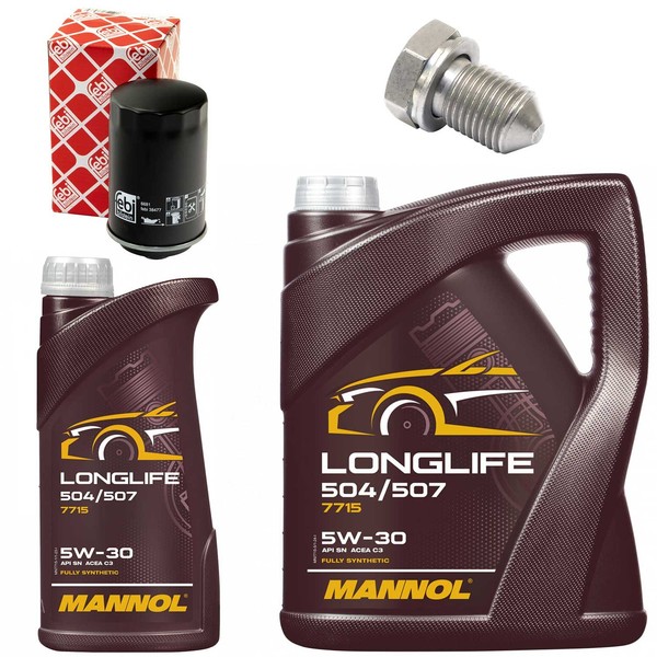 MotoröL Filter Set Mannol 5W30 API SN 6 Liter + Schraube FüR VW Transporter VI-image