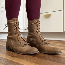 Vintage 90s Justin Lace-Up Roper Kiltie Granny Boots 8.5 