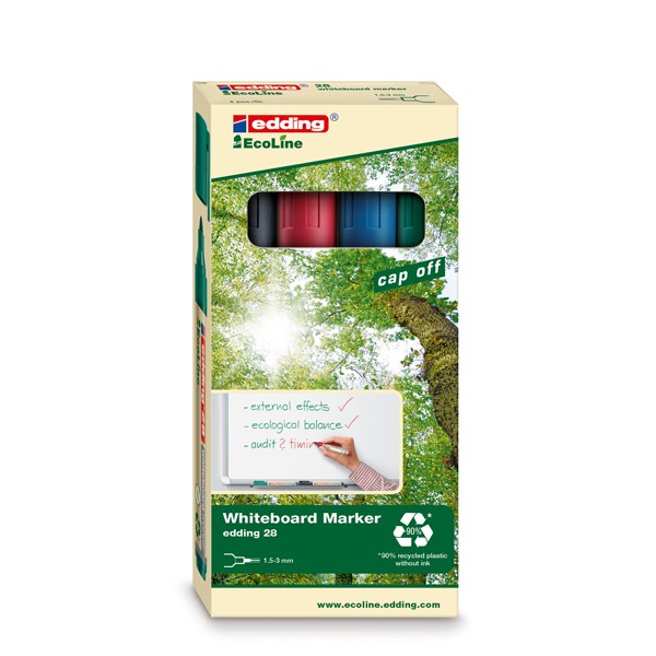 Edding Blu, Verde, Rosso, Nero 28 4-28-4 Kit Marcatori Per Lavagne Bianche 4 Pz. - Immagine 3