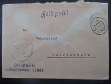 X4542 Umschlag FPNr. 42893 vom 23.9.43 an W.M.A. Saarlautern
