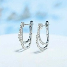 1CT Round Lab Created Diamond Women's Huggie Hoop Earrings 14k White Gold Plated