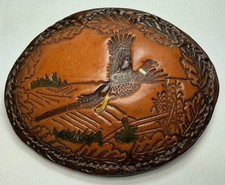 Hand Tooled Leather Sportsman Pheasant Belt Buckle, Vintage