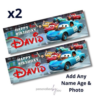 2x Personalisierte FOTO Rennen Autos Motiv Geburtstag Banner GROß Kinder Party Poster