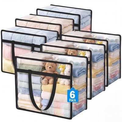 Budding Joy 6 Pack Clear Zippered Storage Bags for Clothes,40L Closet Organiz...