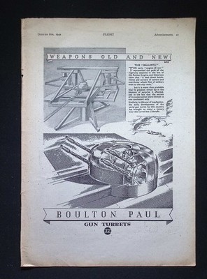 Original 1942 Reklame Boulton Paul Geschütztürme Luftfahrtwaffen