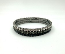 3 Row Rhinestone Stretch Bracelet - Silver Gray Clear Colors
