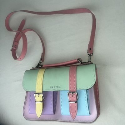 Grafea Leather Micro Satchel Bag Multi Color Pastel Leather Made In England