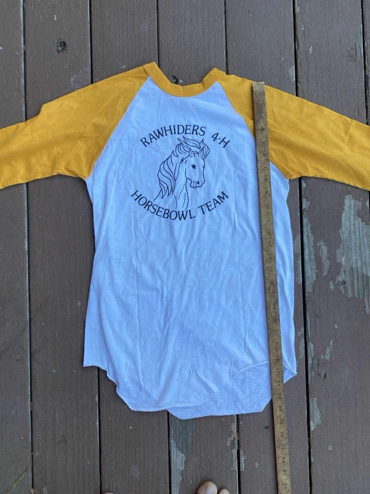 Vintage Raglan 4H Shirt 70s Medium Horse Horsebowl Western Rodeo Cowgirl - Image 4 of 4