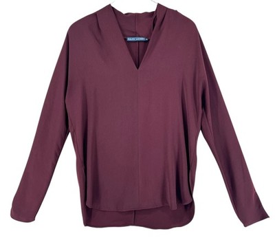 RALPH LAUREN Women's Casual V-Neck Long Sleeve Dark Red Blouse Size M