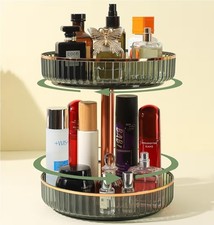 360  Rotating Makeup Organizer 2 Tier Green Vanity Skincare Perfume Holder New