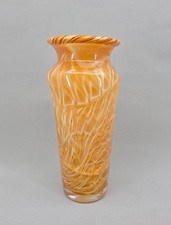 Vintage MCM Murano Style Orange Art Glass Vase Latticino Swirl 10.5 Hand Blown