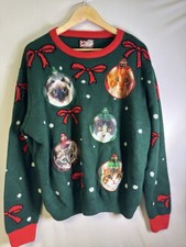 Party Sweater Cat Ugly Christmas Sweater Funny Kitty Holiday Pullover 2XL