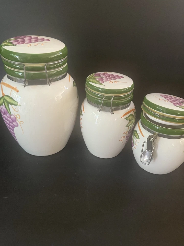3 Vintage Le Gourmet Chef Hand Painted Canisters . GREAT QUALITY - Image 2 of 4